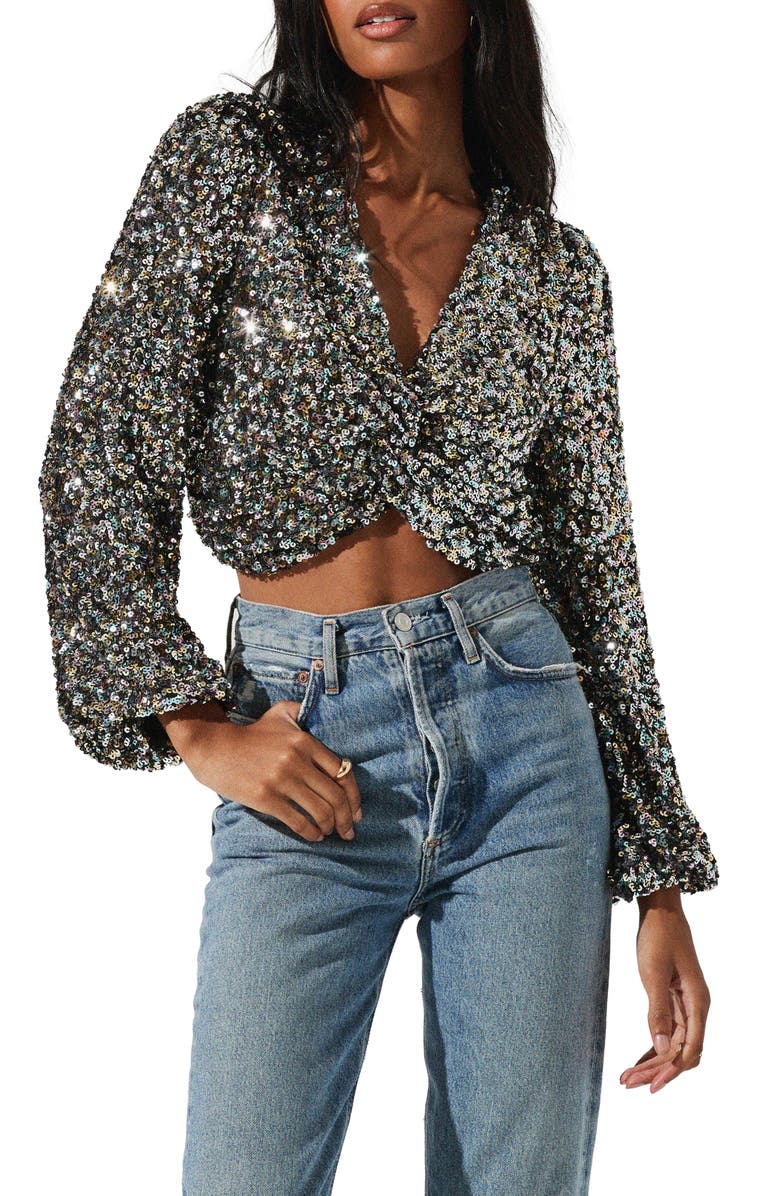 ASTR the Label Nix Twist Sequin Crop Top, Main, color, 