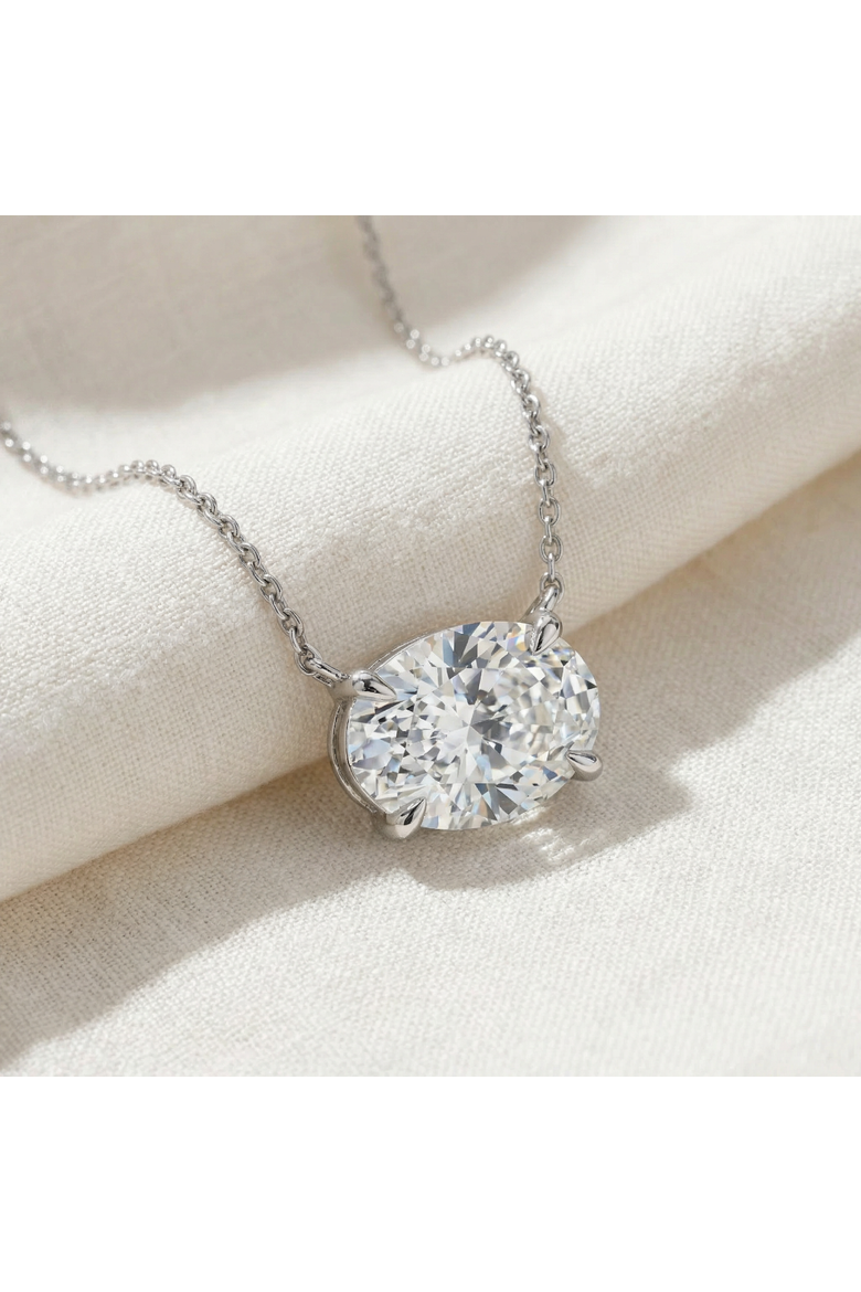 Certified 4Ct Diamond Oval Solitaire Pendant 14k Gold 18" Womens Chain Lab Grown, Alternate, color, Yellow Gold