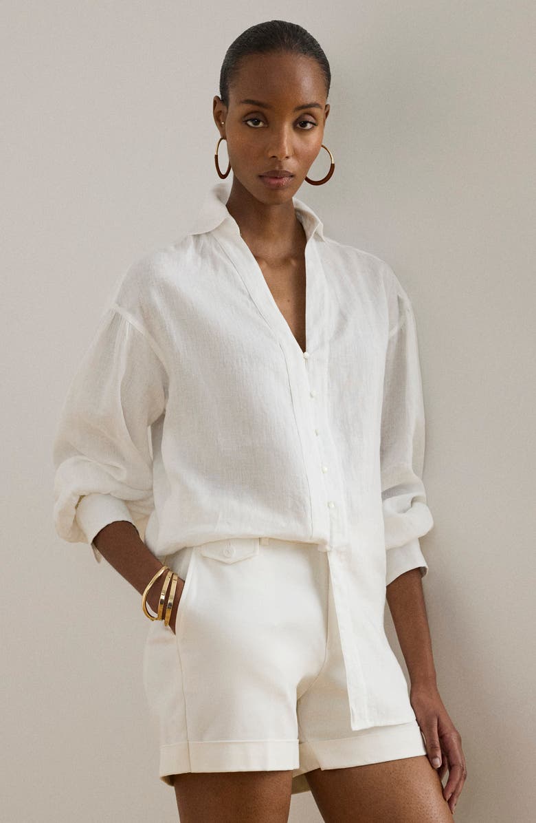 Lauren Ralph Lauren Relaxed Fit Linen Button-Up Shirt, Alternate, color, White