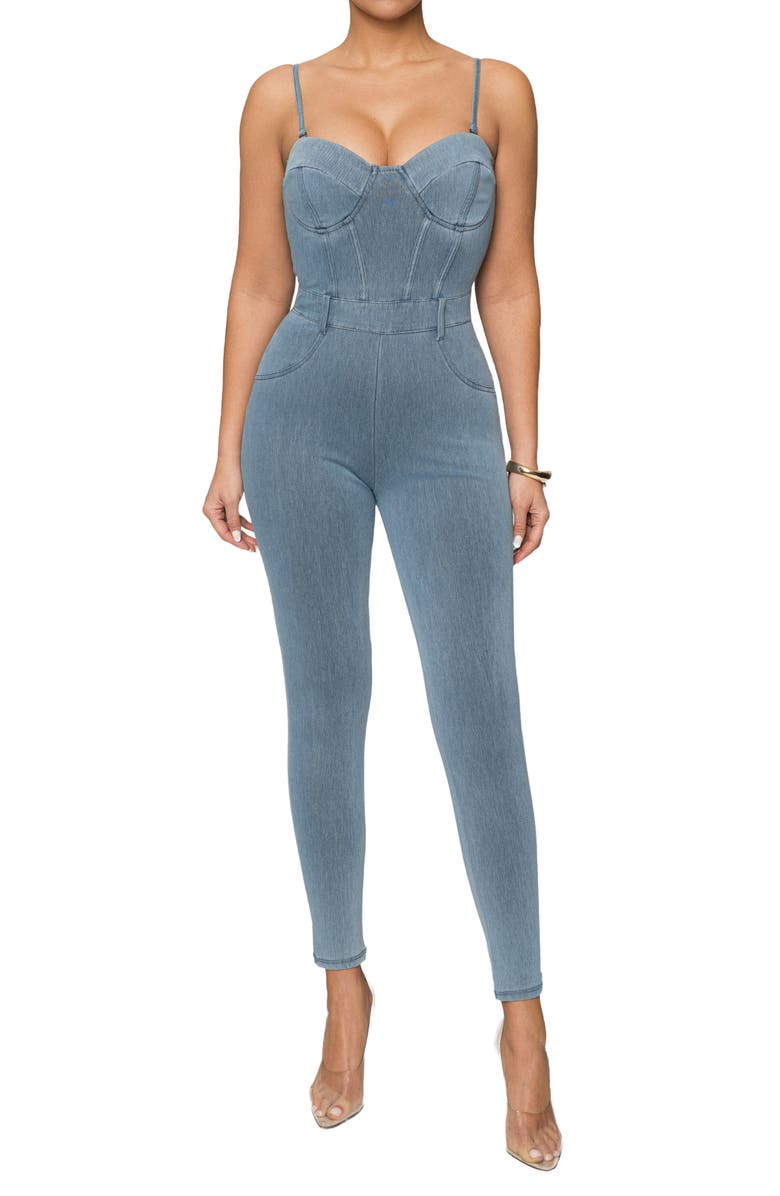 JLUXLABEL Diya Denim Bustier Jumpsuit, Main, color, Denim