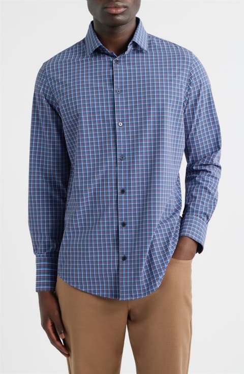 Leeward No Tuck Trim Fit Plaid Performance Button-Up Shirt