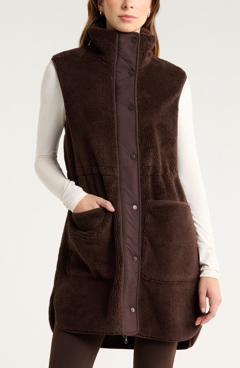 Zella Longline Faux Shearling Vest, Alternate, color, Brown Mole