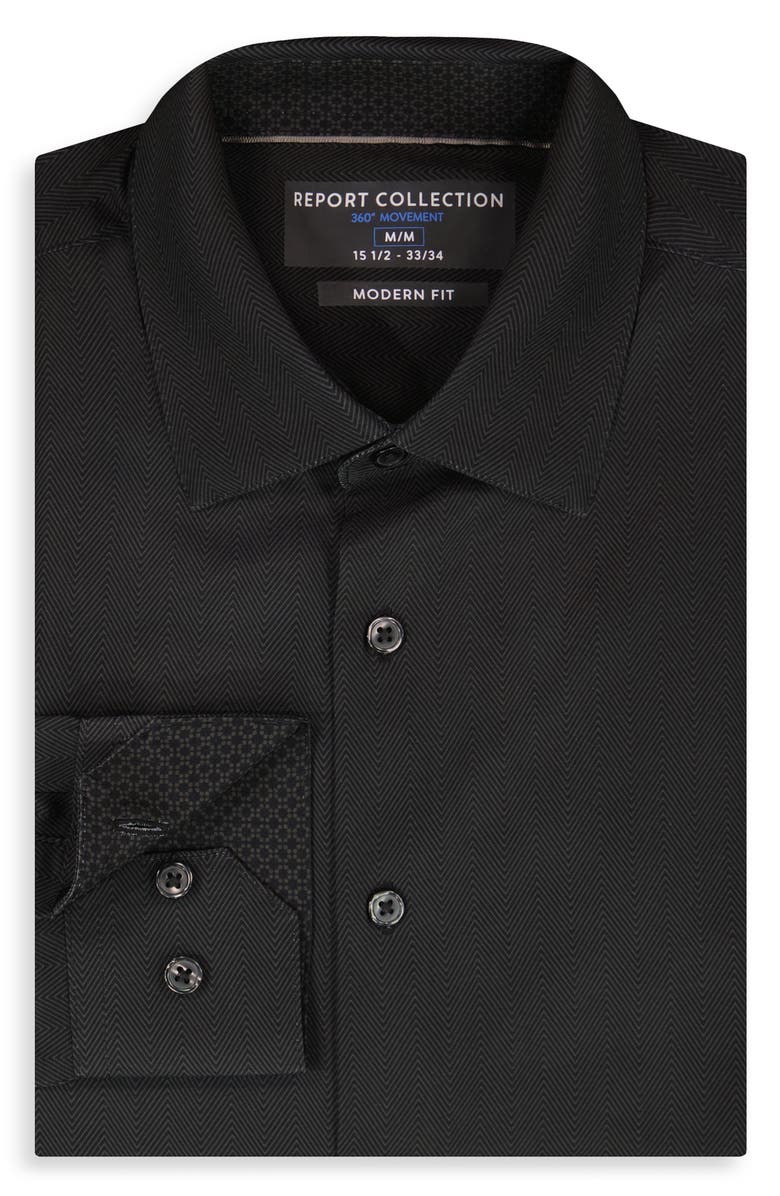 Report Collection Herringbone Print Slim Fit Stretch Dress Shirt, Alternate, color, Black