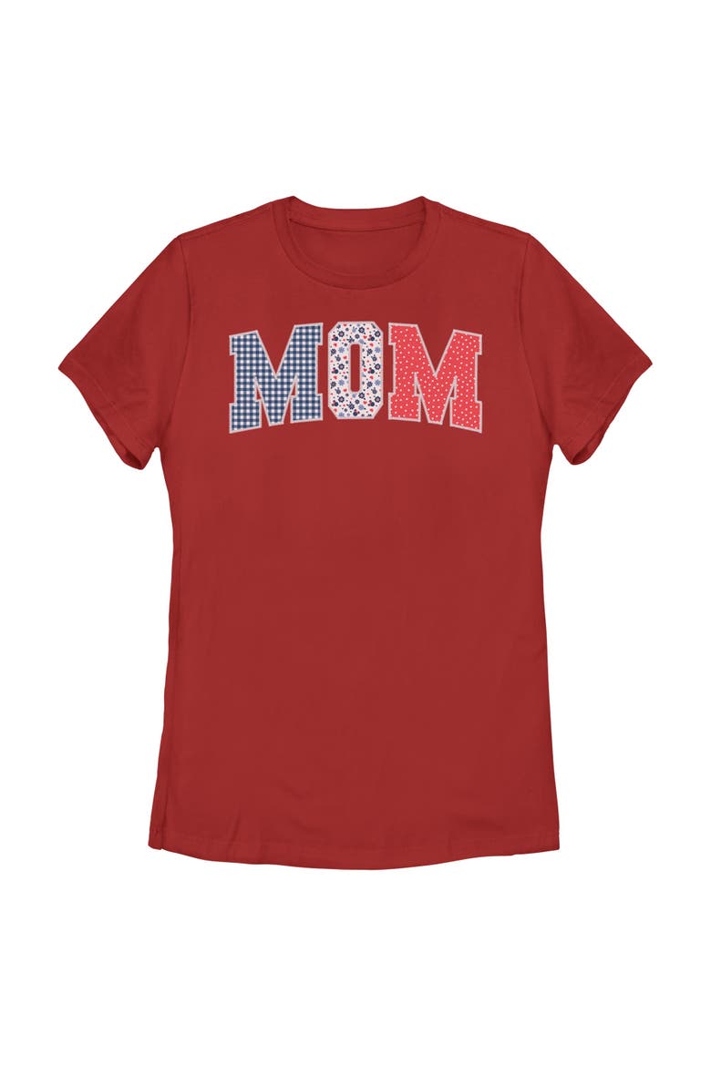 Women's Minnie Mouse Mom Three Collegiate Patterns  Graphic T-Shirt, Main, color, Red