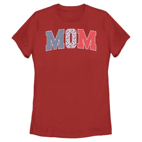 Women's Minnie Mouse Mom Three Collegiate Patterns  Graphic T-Shirt