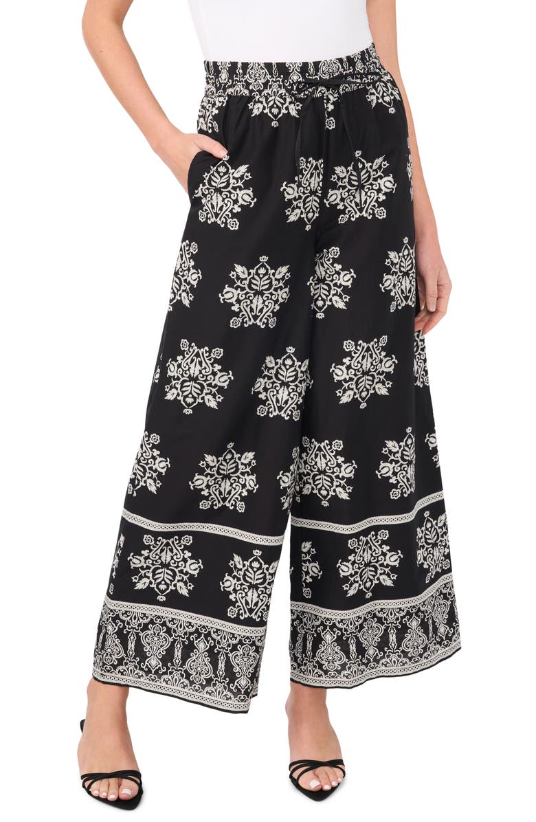 CeCe Ankle Wide Leg Pull-On Pants, Main, color, Rich Black