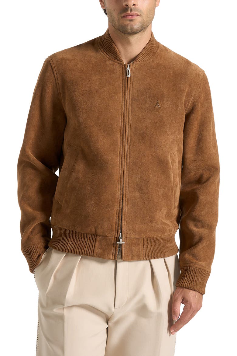Arsene Suede Bomber Jacket, Alternate, color, Fawn