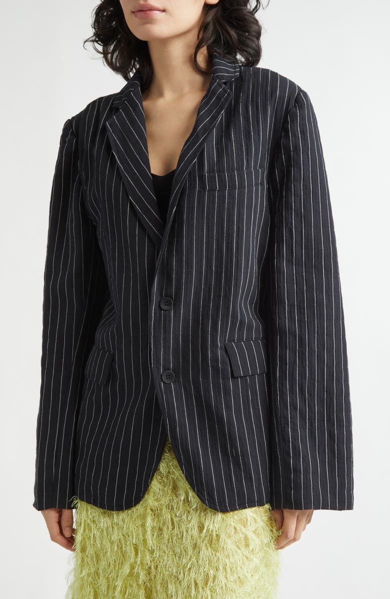 KÚR Wool & Cotton Pinstripe Jacket, Alternate, color, Black Pinstripes
