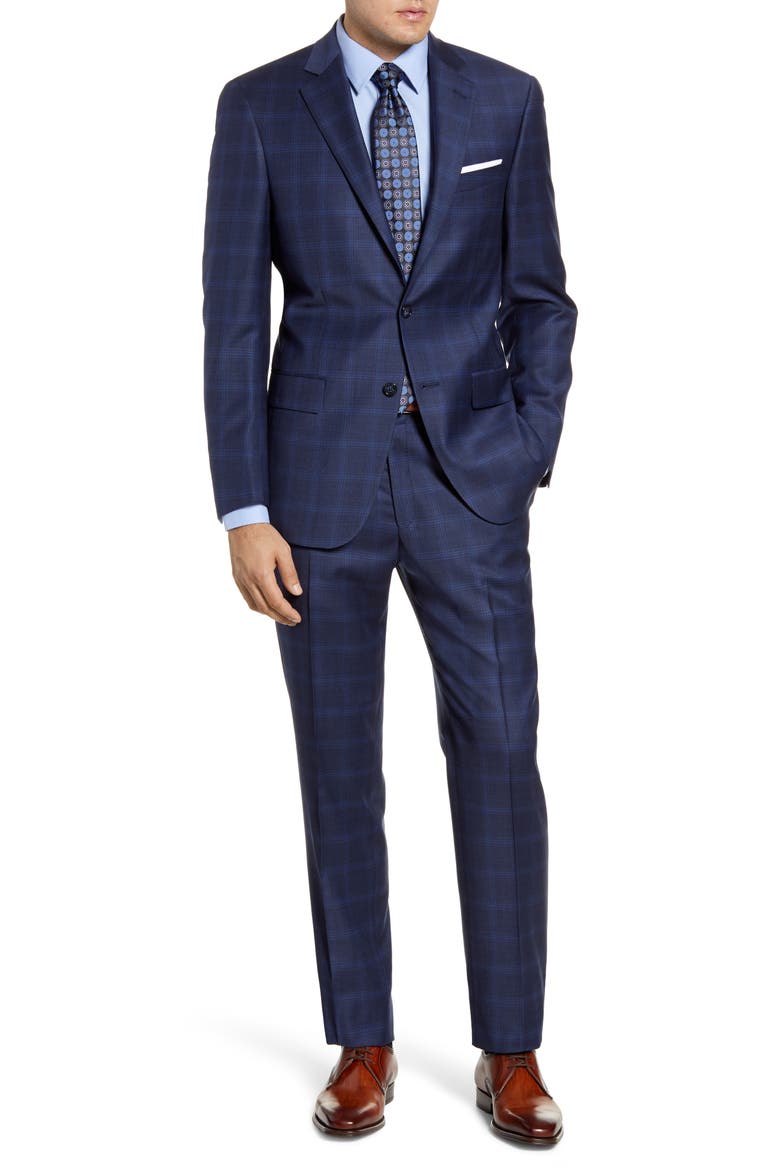 Classic Fit Plaid Wool Suit, Main, color, DARK BLUE