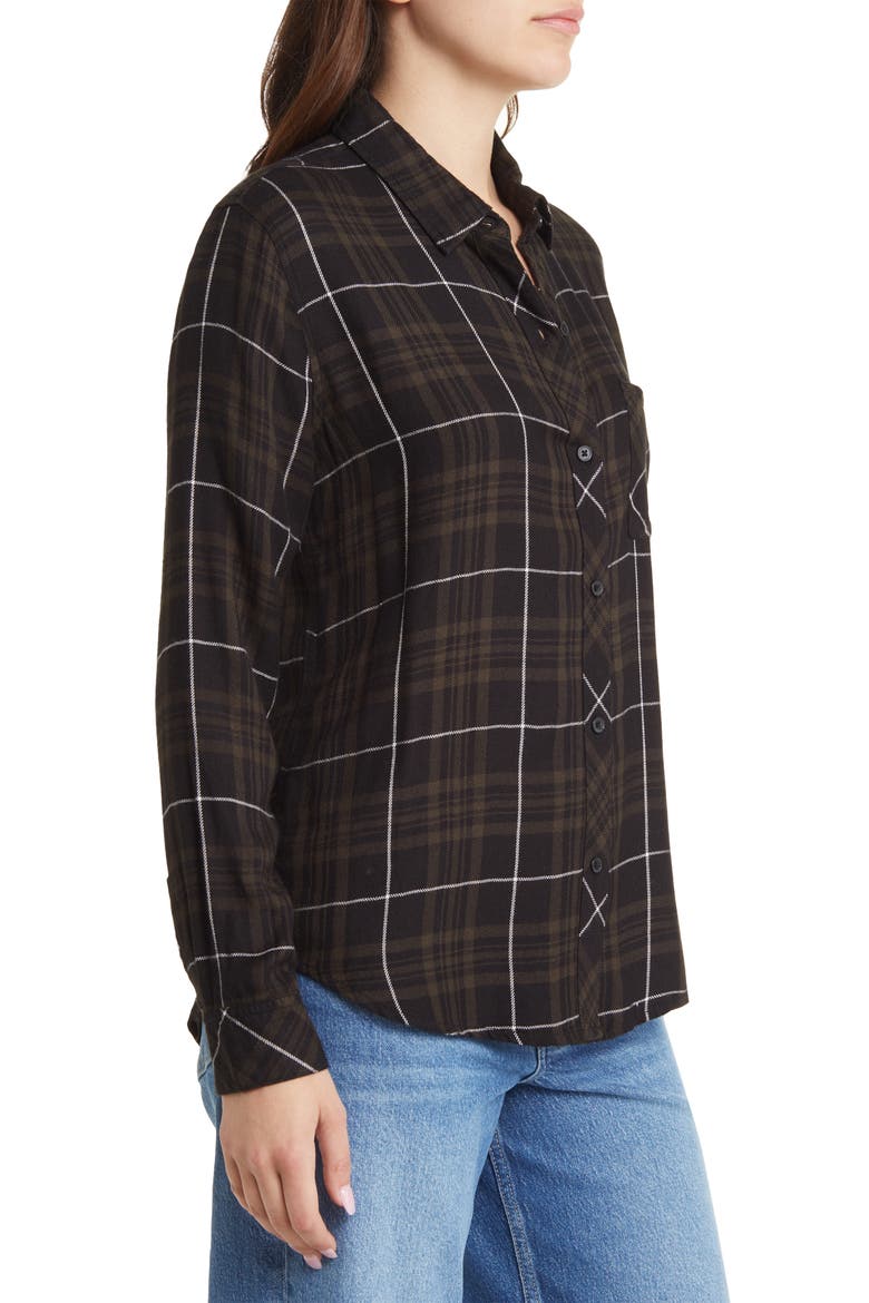 Hunter Plaid Button-Up Shirt, Alternate, color, OLIVE CARBON WHITE