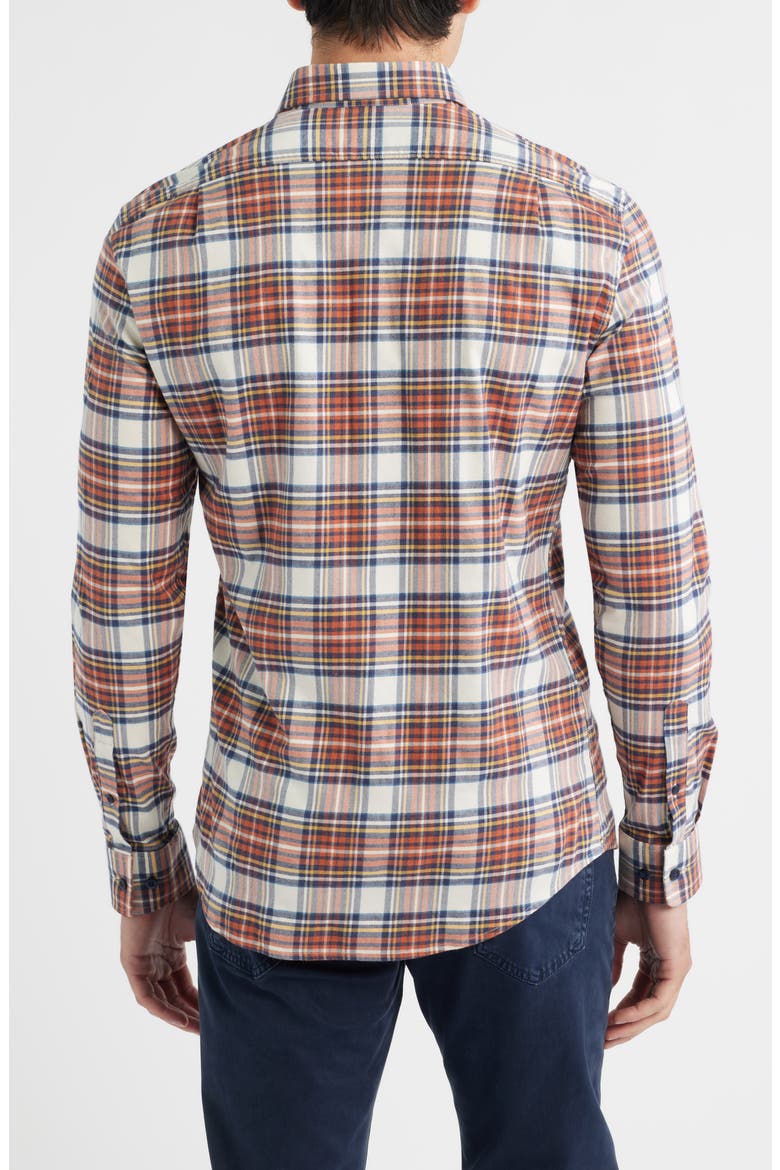 Knick Plaid Stretch Cotton-Blend Flannel Button-Up Shirt, Alternate, color, PUMPKIN