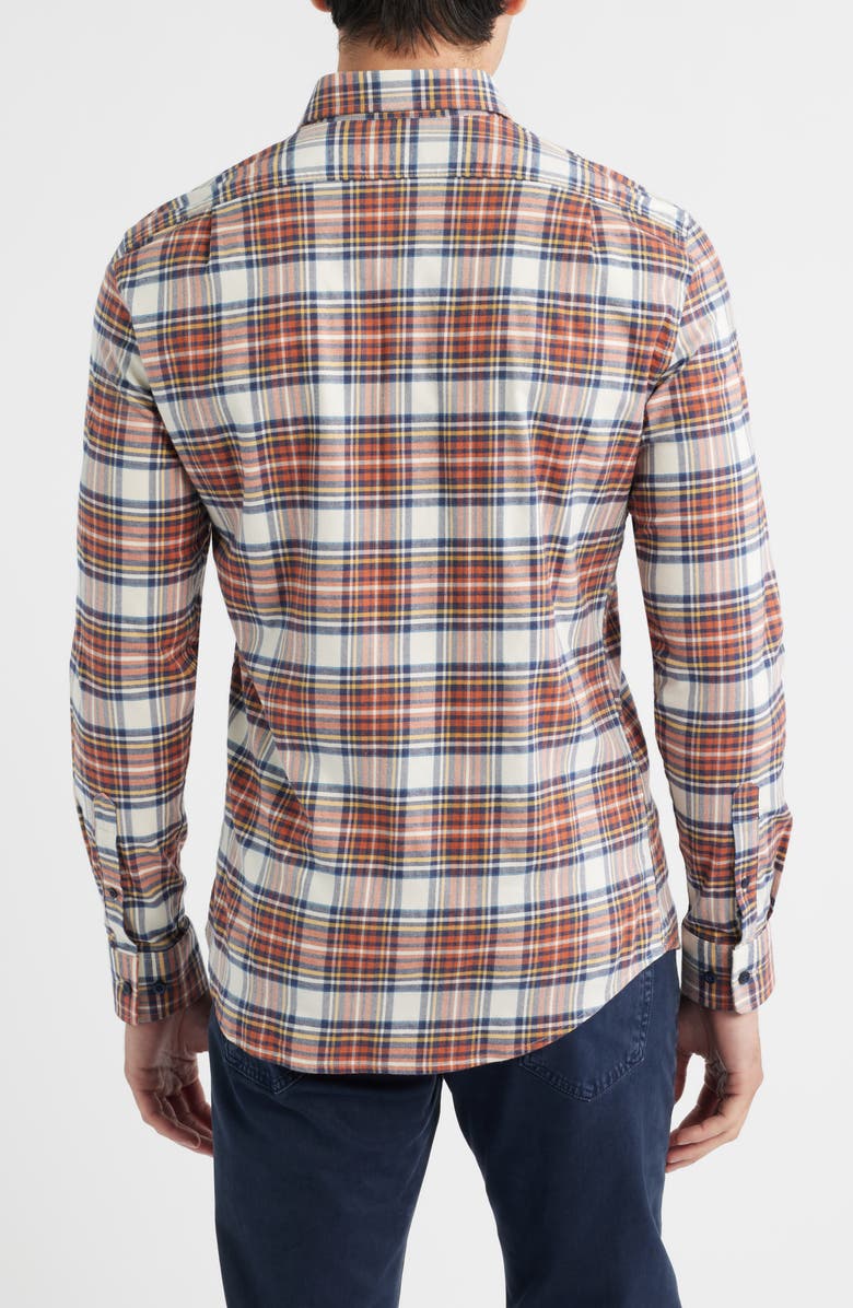 johnnie-O Knick Plaid Stretch Cotton-Blend Flannel Button-Up Shirt, Alternate, color, Pumpkin