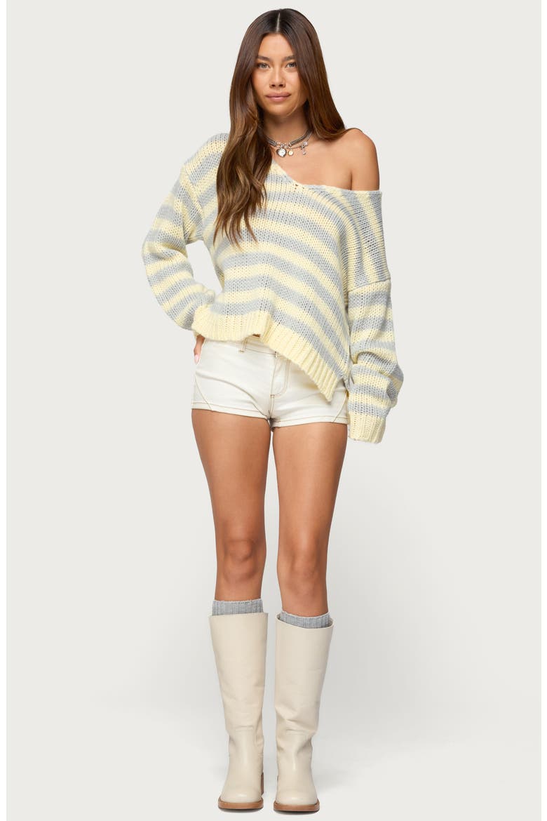 Eugenie Stripe Oversize Off the Shoulder Sweater, Alternate, color, YELLOW