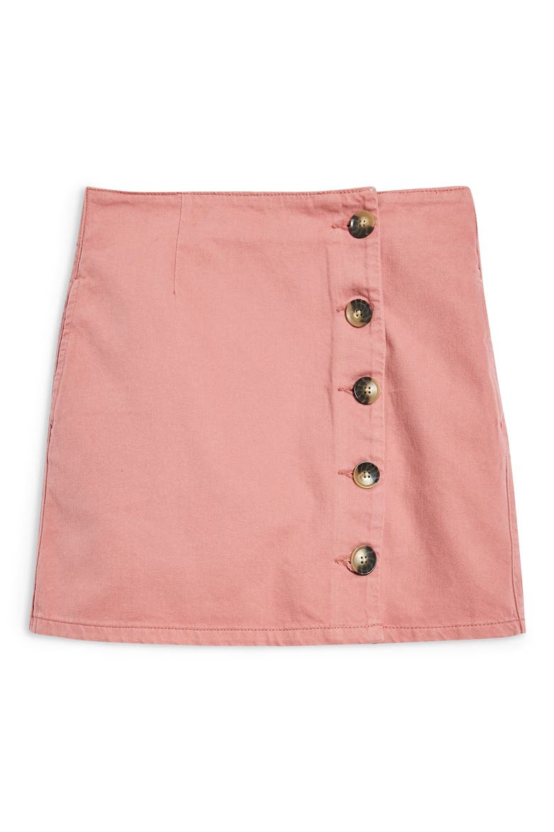 Horn Button Denim Miniskirt, Alternate, color, ROSE