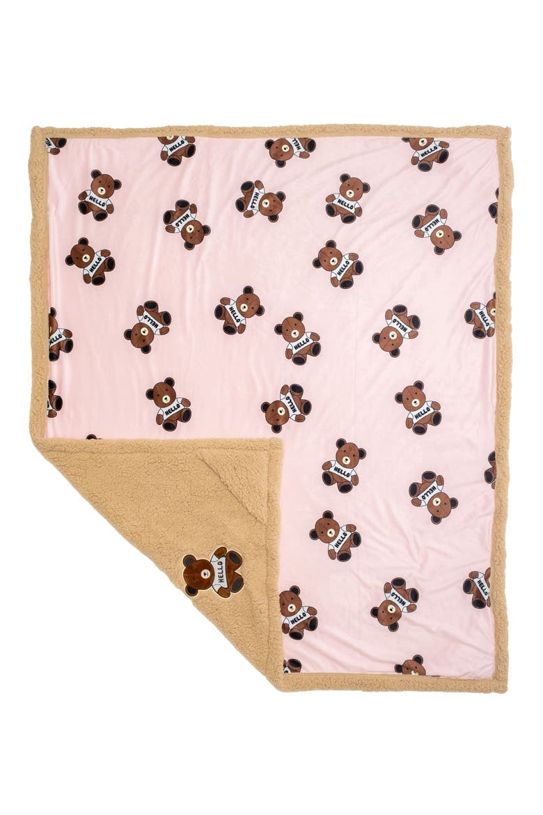 Teddy Bear Reversible Fleece Baby Blanket, Alternate, color, COTTON CANDY PINK