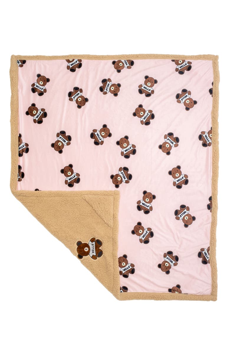 mimish Teddy Bear Reversible Fleece Baby Blanket, Alternate, color, Cotton Candy Pink