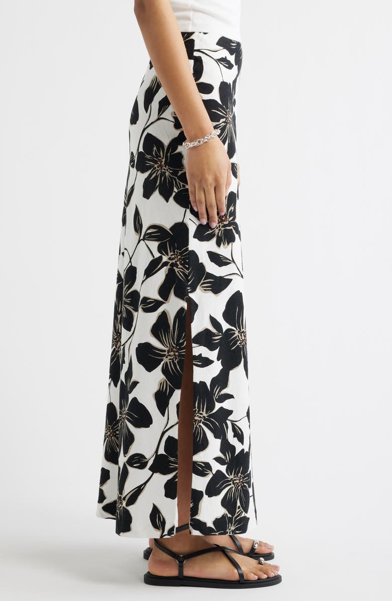 Open Edit Linen Blend Column Maxi Skirt, Alternate, color, White- Black Trop Bloom