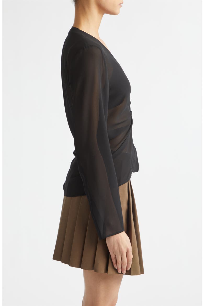 Gathered Sheer Chiffon Zip Top, Alternate, color, BLACK