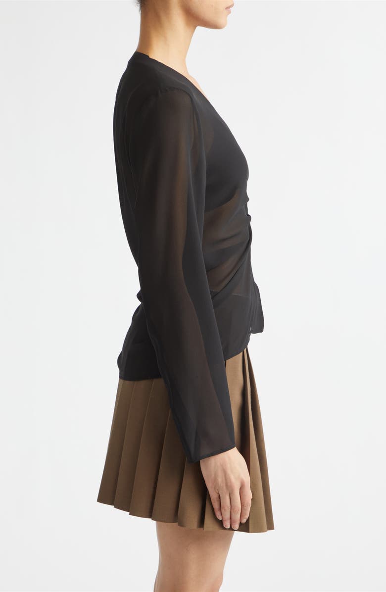 MM6 Maison Margiela Gathered Sheer Chiffon Zip Top, Alternate, color, Black