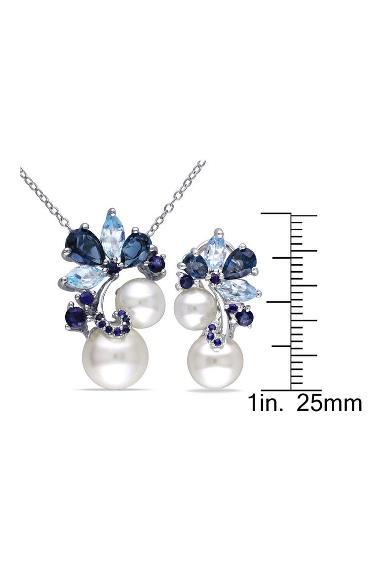 Cultured Freshwater Pearl & Sapphire Pendant Necklace & Stud Earrings Set, Alternate, color, BLUE