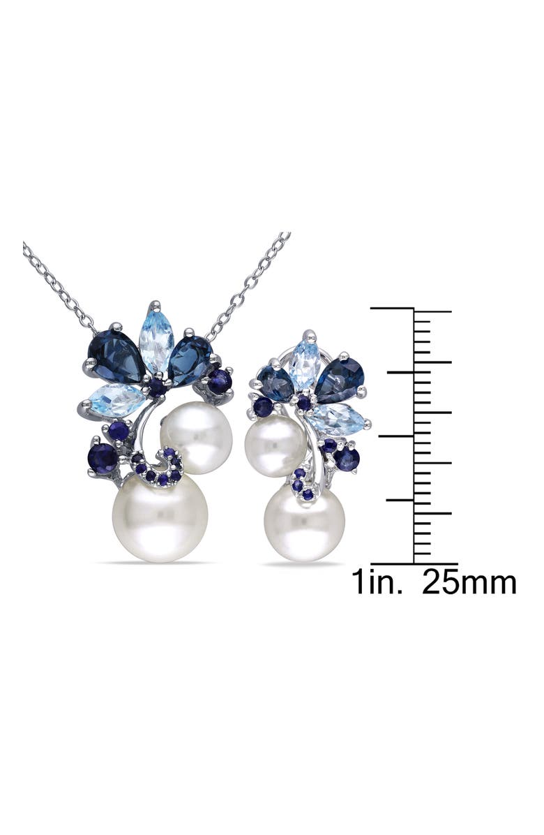 DELMAR Cultured Freshwater Pearl & Sapphire Pendant Necklace & Stud Earrings Set, Alternate, color, Blue