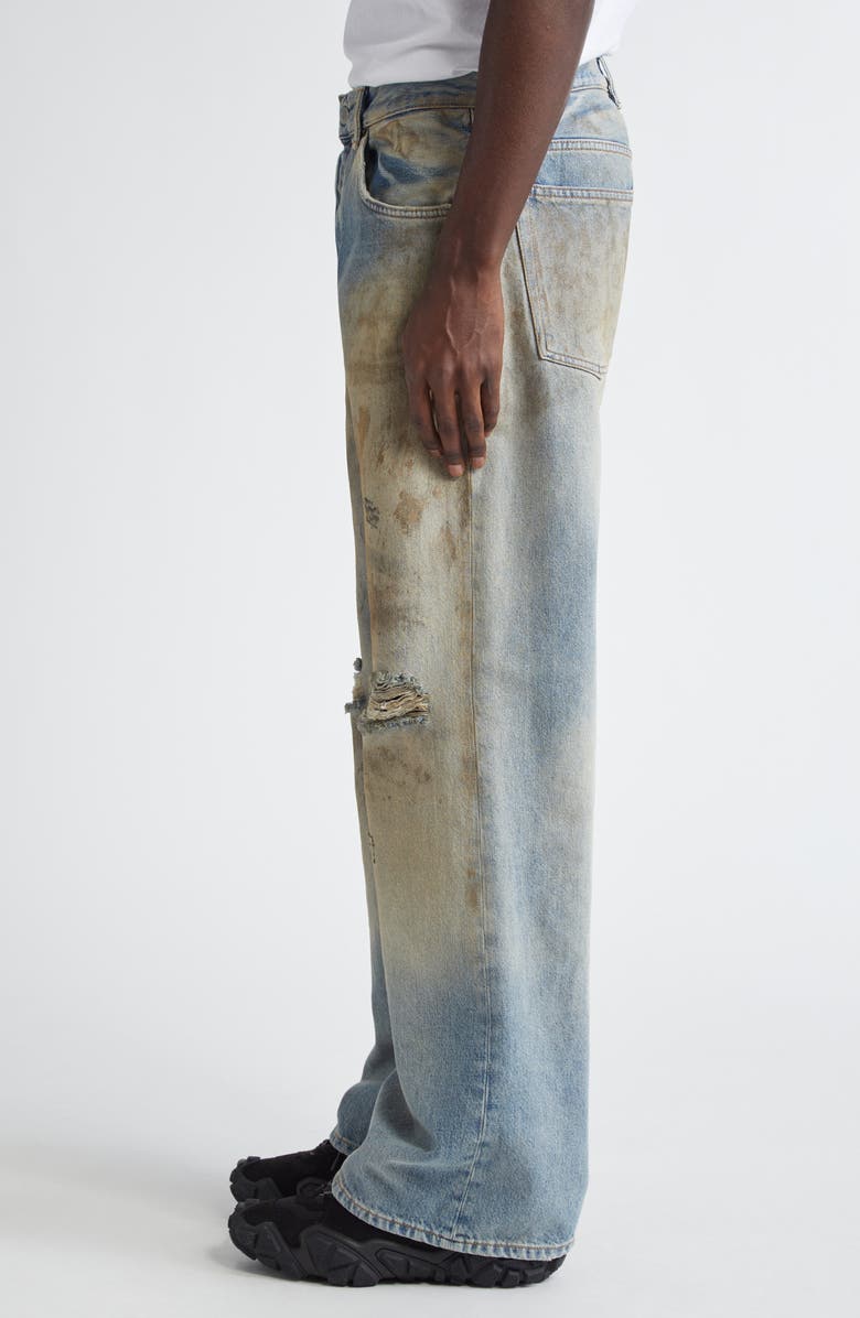 Acne Studios 2021 Penicillin Distressed Loose Fit Wide Leg Jeans, Alternate, color, Mid Blue