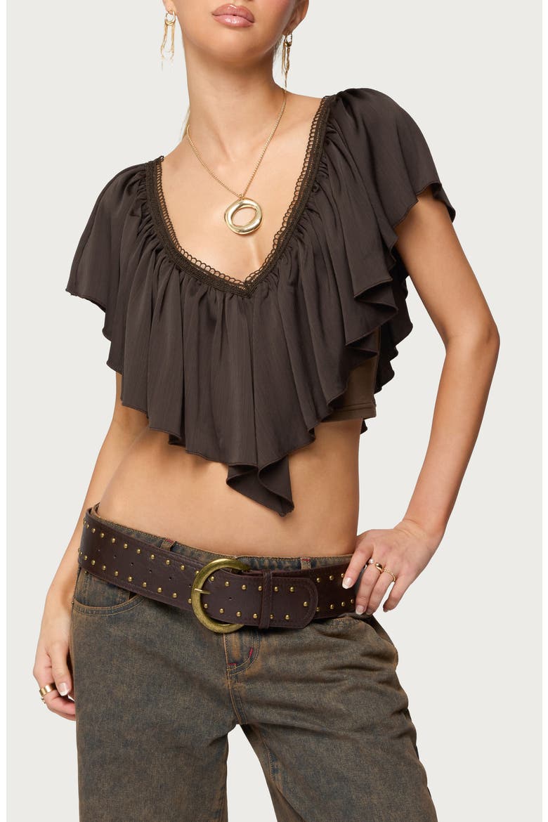 Deena Ruffle V-Neck Top, Main, color, DARK-GRAY