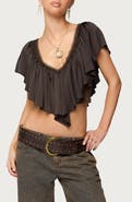EDIKTED Deena Ruffle V-Neck Top