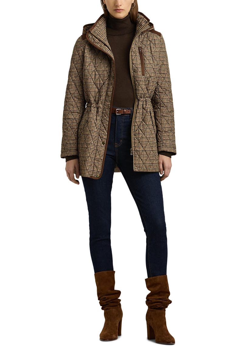 Houndstooth Check Quilted Jacket, Alternate, color, LODEN CHECK