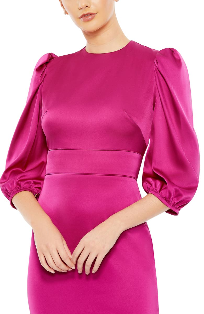 Mac Duggal Puff Sleeve Satin Midi Cocktail Dress, Alternate, color,