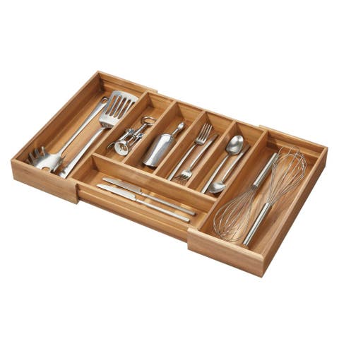 Expandable Acacia Wood Cutlery Drawer Organizer - Natural