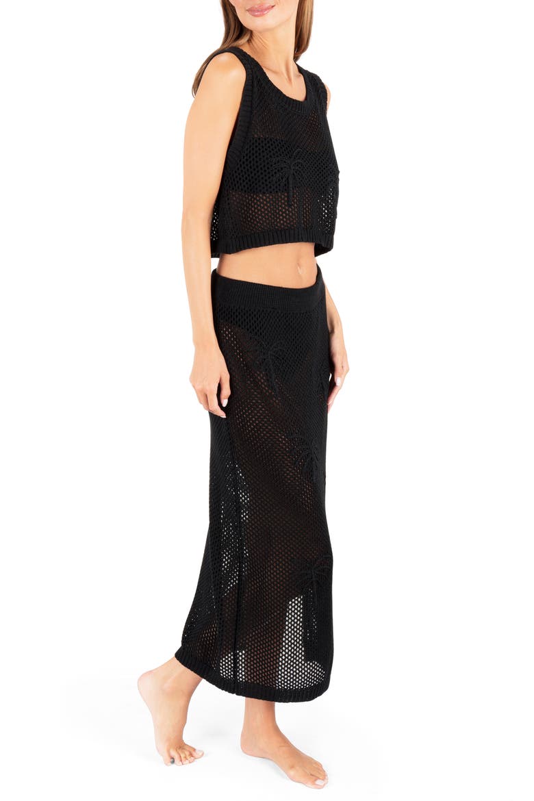 Embroidered Sheer Cover-Up Crop Top, Alternate, color, BLACK