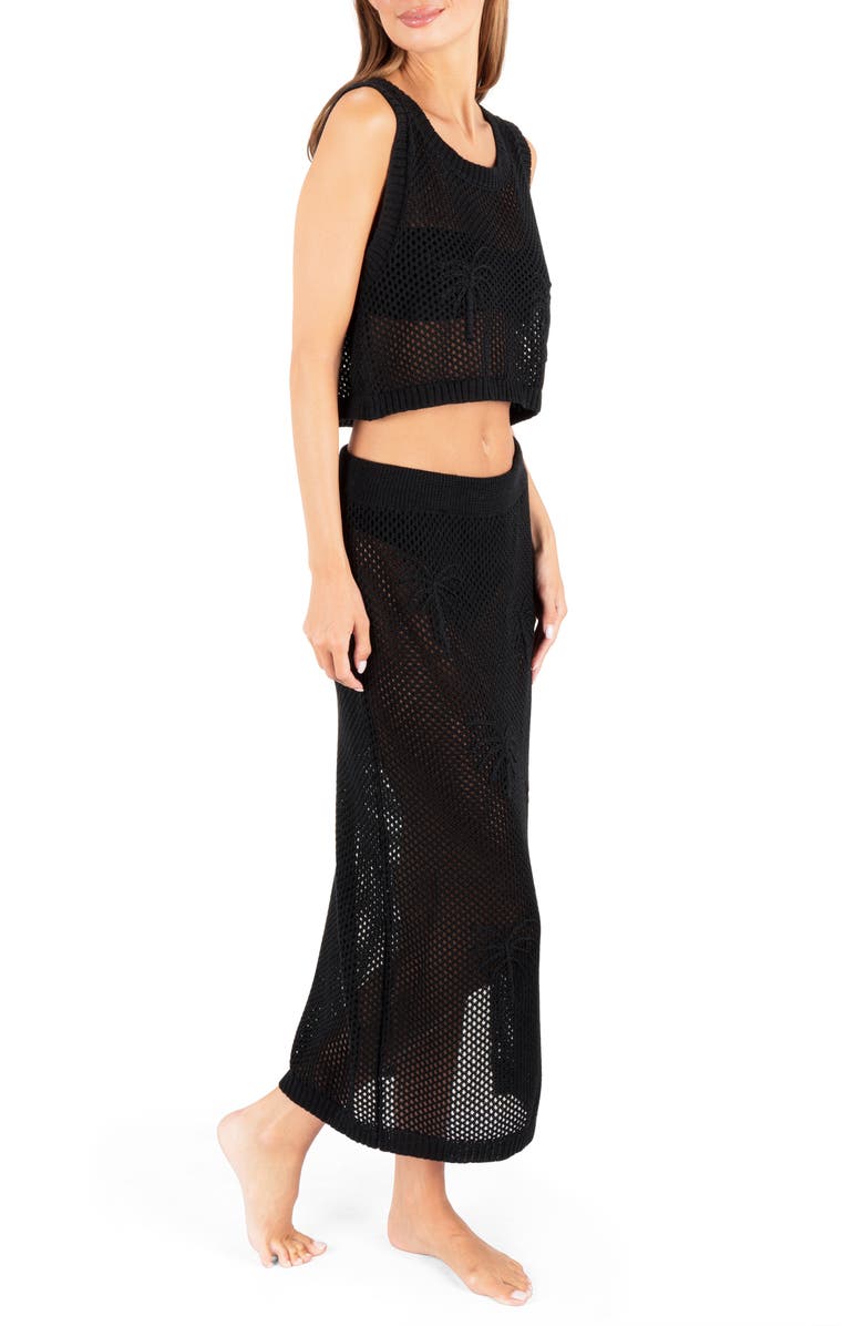 Hurley Embroidered Sheer Cover-Up Crop Top & Maxi Skirt Set, Alternate, color, Black