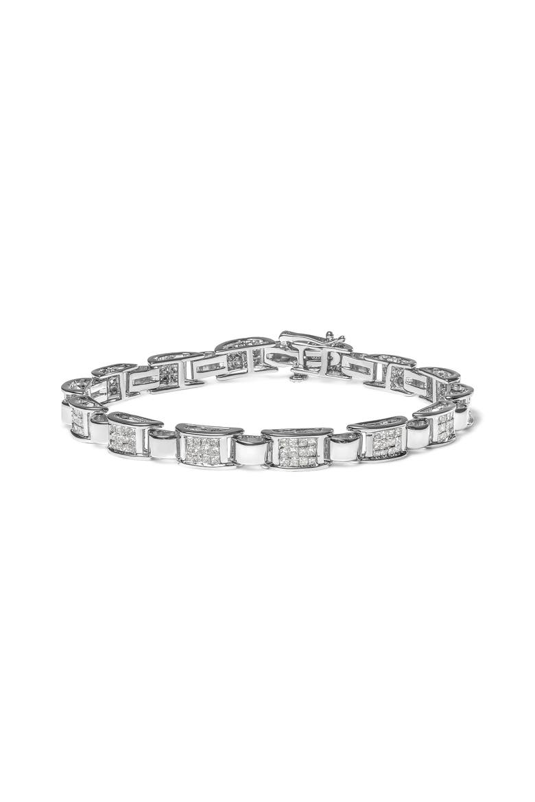 14K White Gold 2.00 Cttw Princess Diamond Invisible Set Link Bracelet, Main, color, White