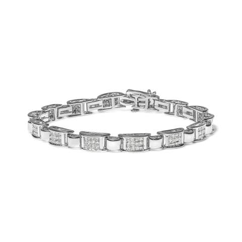 14K White Gold 2.00 Cttw Princess Diamond Invisible Set Link Bracelet