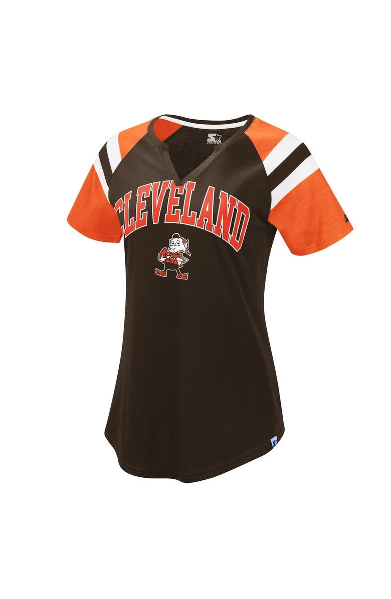 STARTER Women's Starter  Brown Cleveland Browns Game On Notch Neck Raglan T-Shirt, Main, color, 