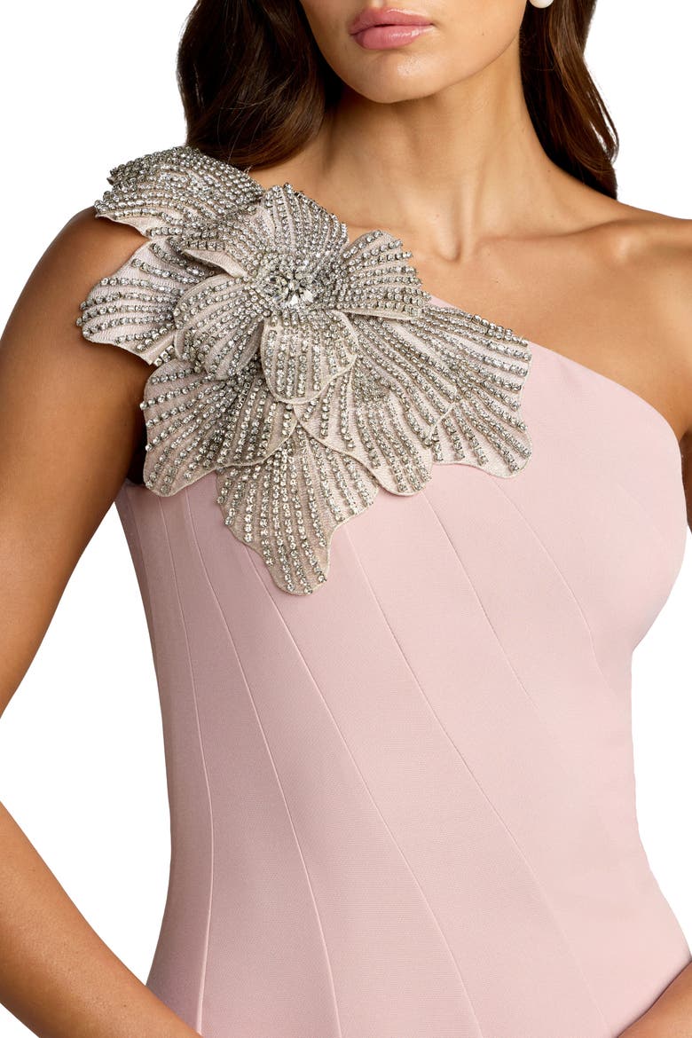 Crepe One Shoulder Gown With Flower Detail, Alternate, color, Rose