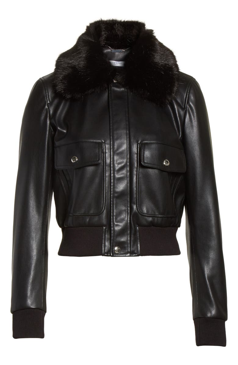Givenchy Faux Leather Jacket with Faux Fur Collar, Alternate, color,