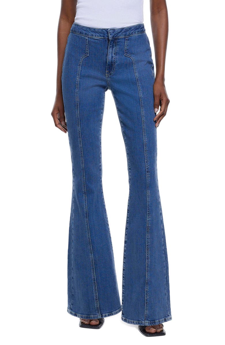 River Island Seamed Mid Rise Flare Jeans, Main, color, 