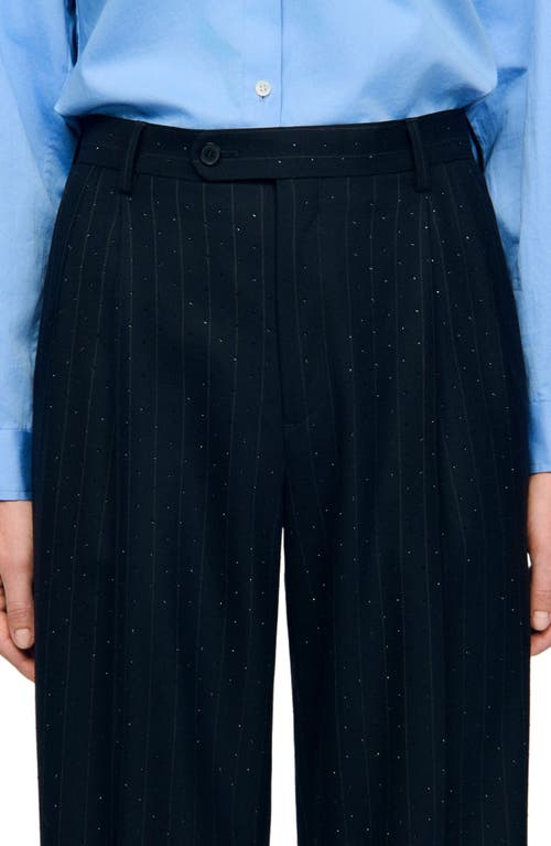 Sandro Rhinestone Striped Trousers In Blue