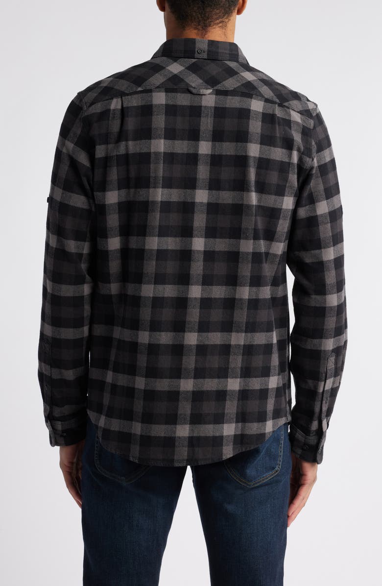 Fjällräven Skog Trim Fit Plaid Cotton Flannel Button-Down Shirt, Alternate, color, Black-Grey
