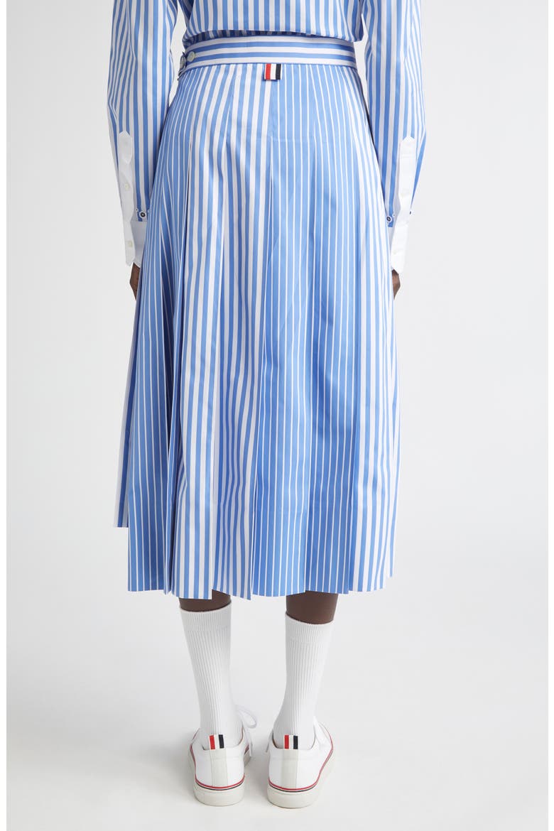 Awning Stripe Pleated Cotton Poplin Skirt, Alternate, color, MEDIUM BLUE