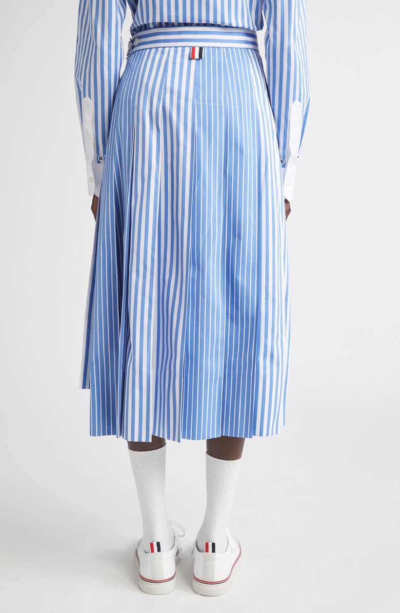 Thom Browne Awning Stripe Pleated Cotton Poplin Skirt, Alternate, color, Medium Blue