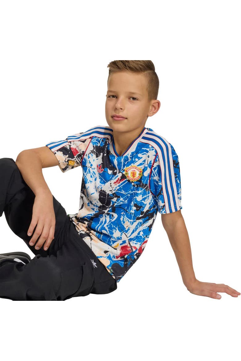 Youth adidas Blue Manchester United X Stone Roses Replica Jersey, Alternate, color, Blue