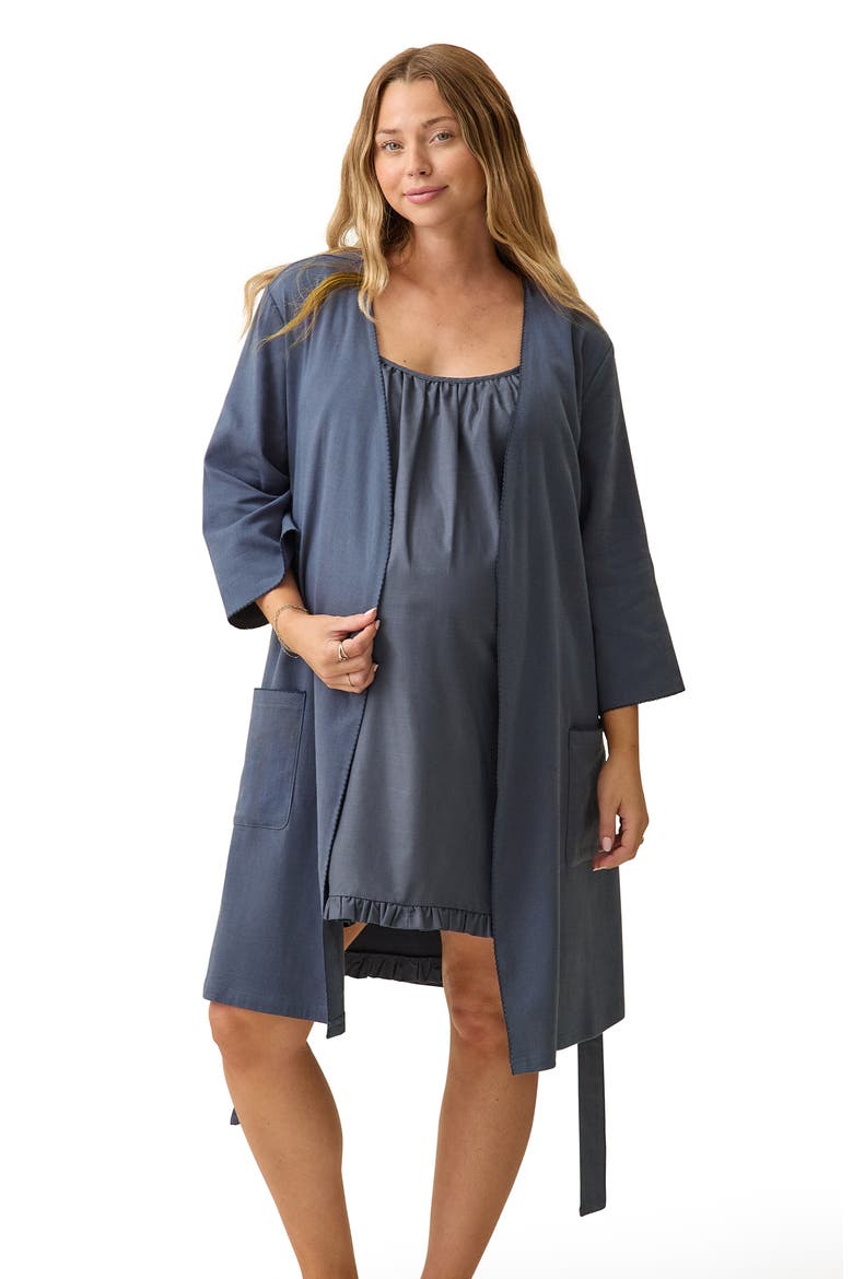 Cotton Blend Robe, Alternate, color, Midnight Blue