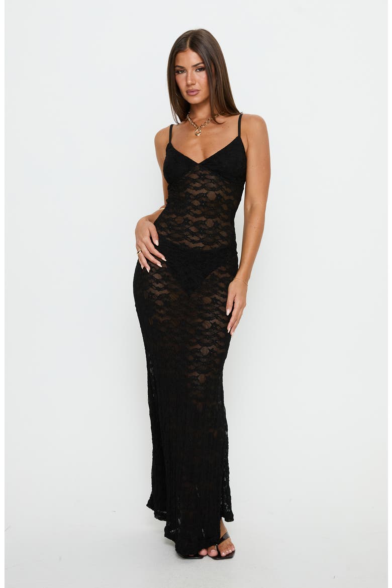 Blackpool Lace V-Neck Maxi Dress, Alternate, color, BLACK