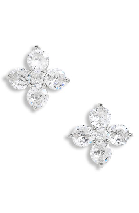 Cubic Zirconia Clover Stud Earrings