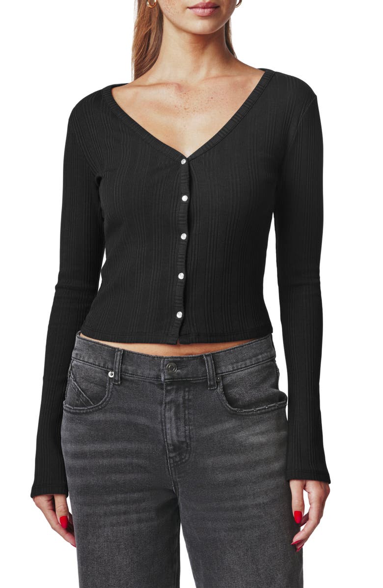 Florence by Mills Ribbed Henley Cardigan, Main, color, Black