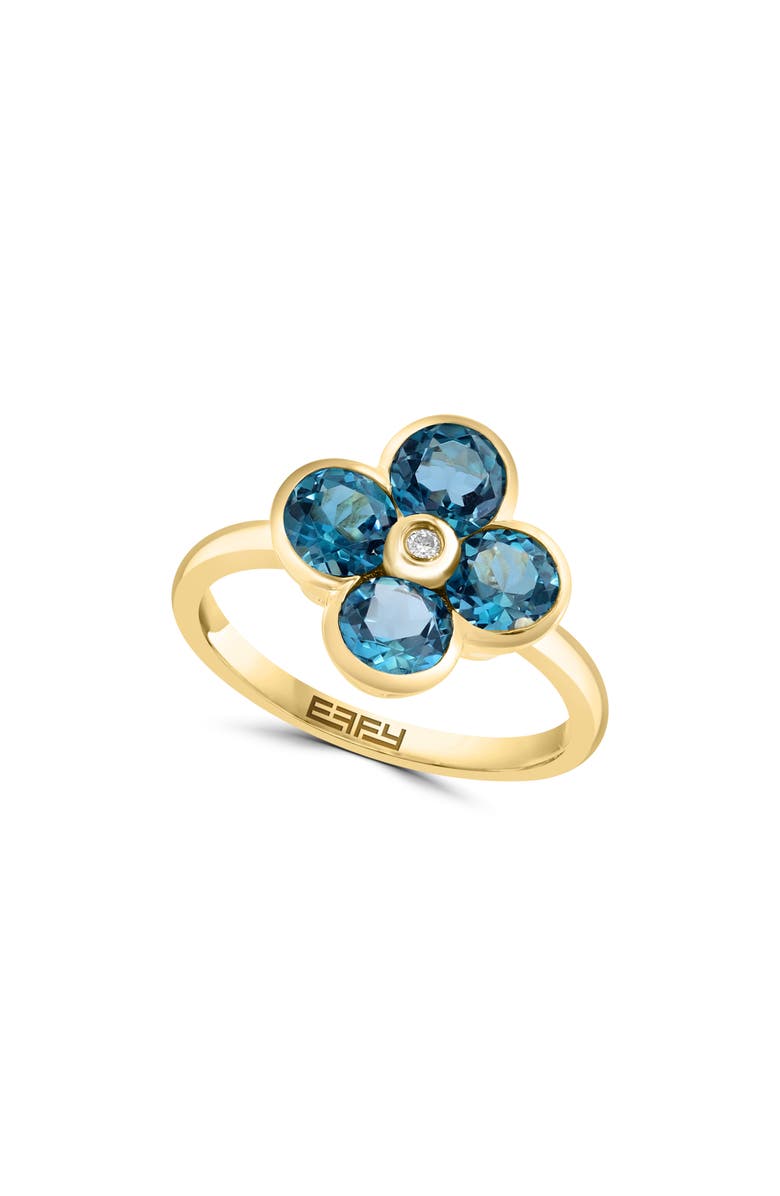 EFFY 14K Yellow Gold Semiprecious Stone & Diamond Flower Ring - 0.02ct., Main, color, 
