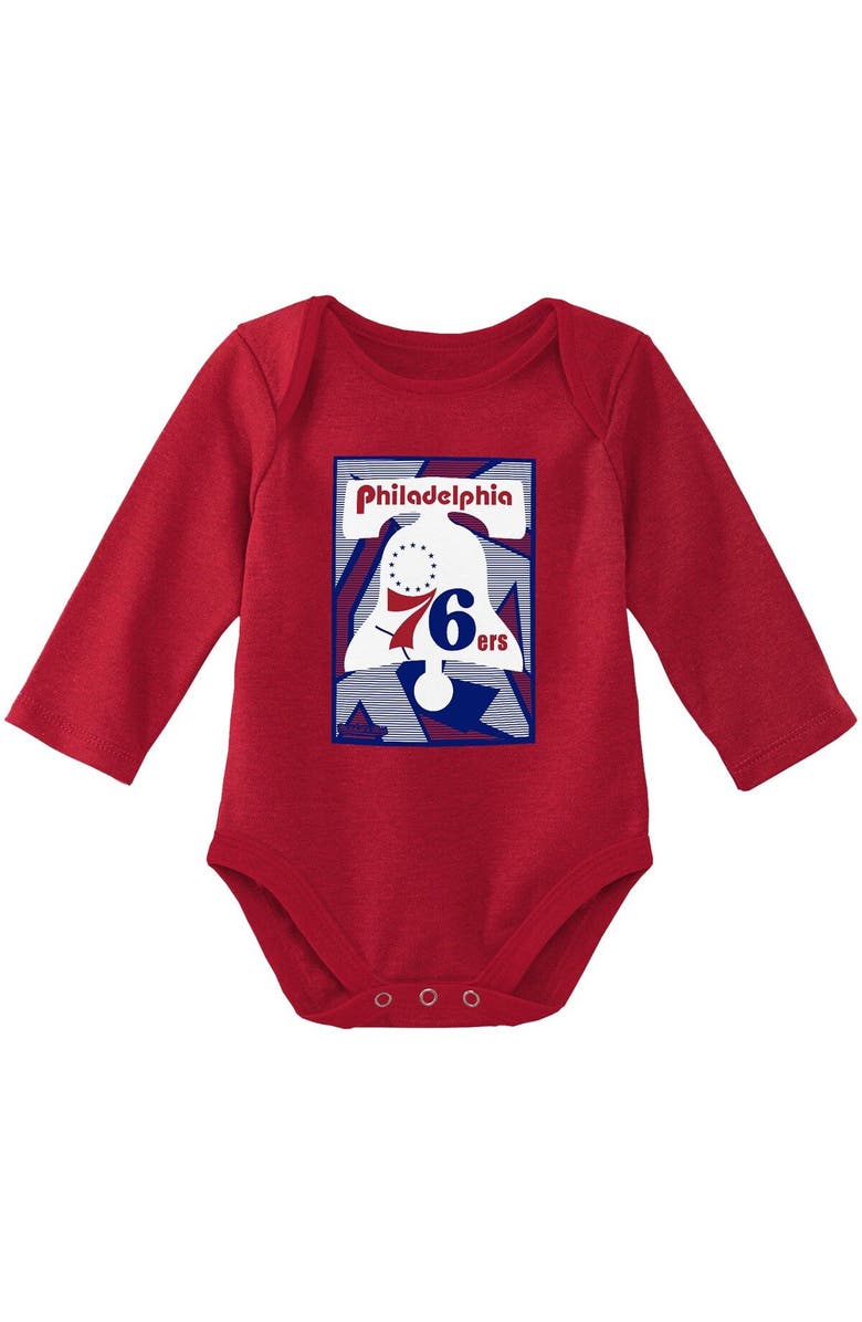 Mitchell & Ness Infant Mitchell & Ness Royal/Red Philadelphia 76ers Hardwood Classics Bodysuits & Cuffed Knit Hat Set, Alternate, color, Royal